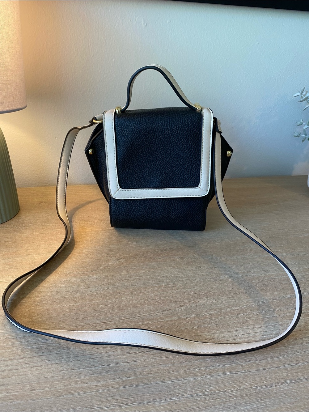 Olivia + Joy Black and Cream Two-Tone Crossbody Mini Backpack